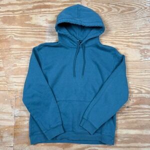 blue h&m‎ essentials blank heavyweight soft hoodie